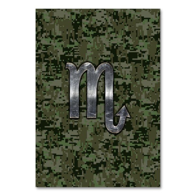 Scorpio Zodiac Sign Woodland Digital Camo Table Number (Front)