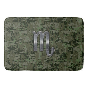 Scorpio Zodiac Sign Woodland Green Digital Camo Bath Mat