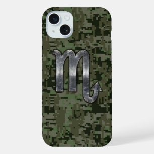 Scorpio Zodiac Sign Woodland Green Digital Camo iPhone 15 Plus Case