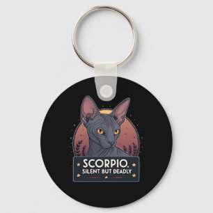 Scorpio Zodiac Sphynx Cat Silent Deadly Art Key Ring