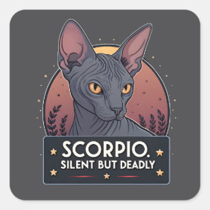 Scorpio Zodiac Sphynx Cat Silent Deadly Art Square Sticker