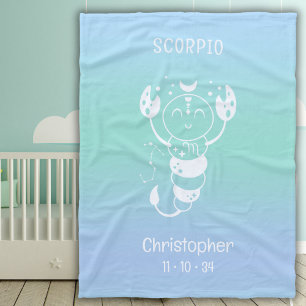 Scorpio Zodiac Star Name Birthdate Blue Baby Fleece Blanket