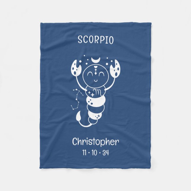 Scorpio Zodiac Star Name Birthdate Blue Baby Fleece Blanket (Front)