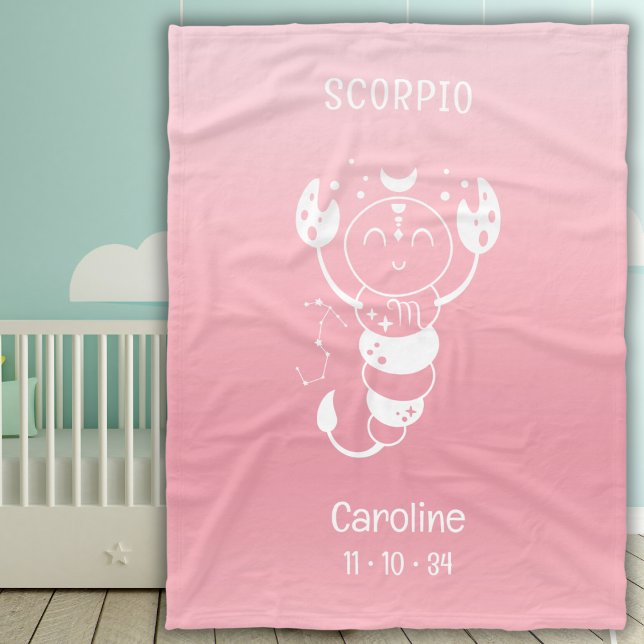Scorpio Zodiac Star Name Birthdate Pink Baby Fleece Blanket (Creator Uploaded)