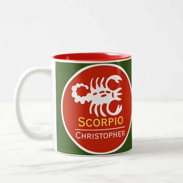 Scorpio Zodiac Star Sign with Owner's Name Two-Tone Coffee Mug (Left)