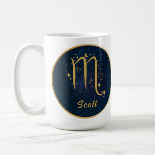 Scorpio zodiac symbol gold stars night personalise coffee mug