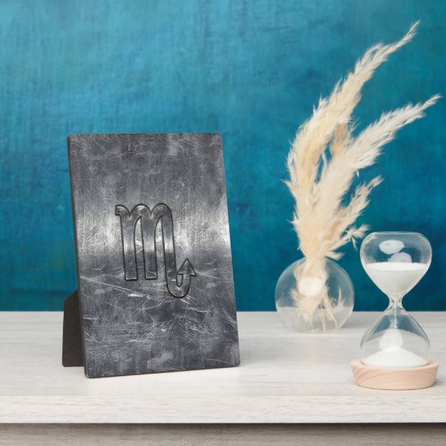 Scorpio Zodiac Symbol in Grunge Metallic Style Plaque (Side)