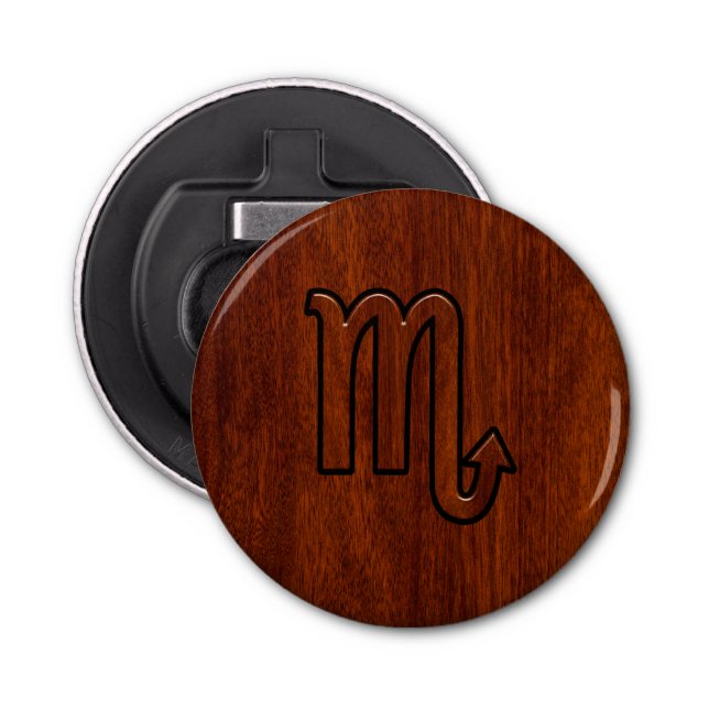 Scorpio Zodiac Symbol in Mahogany Style Bottle Opener (Front)