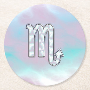 Scorpio Zodiac Symbol in Mother of Pearl Style Round Paper Coaster