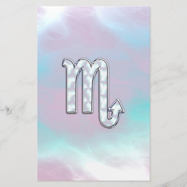 Scorpio Zodiac Symbol in Mother of Pearl Style Stationery (Front)