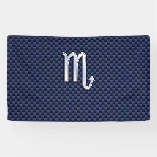 Scorpio Zodiac Symbol Navy Blue Carbon Fibre Style Banner (Horizontal)
