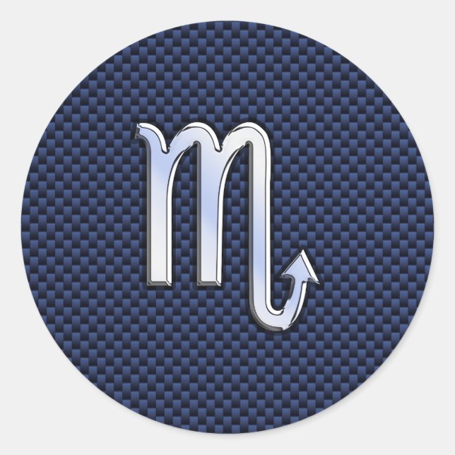 Scorpio Zodiac Symbol navy blue carbon fibre style Classic Round Sticker (Front)