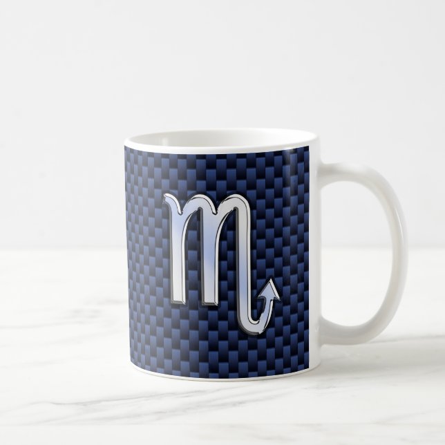 Scorpio Zodiac Symbol Navy Blue Carbon Fibre Style Coffee Mug (Right)