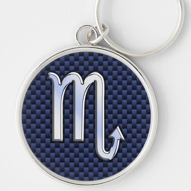 Scorpio Zodiac Symbol Navy Blue Carbon Fibre Style Key Ring (Front)