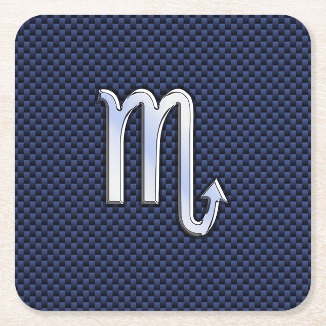 Scorpio Zodiac Symbol navy blue carbon fibre style Square Paper Coaster (Front)