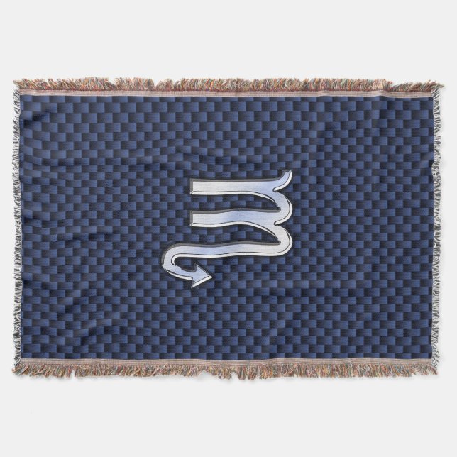 Scorpio Zodiac Symbol navy blue carbon fibre style Throw Blanket (Front)