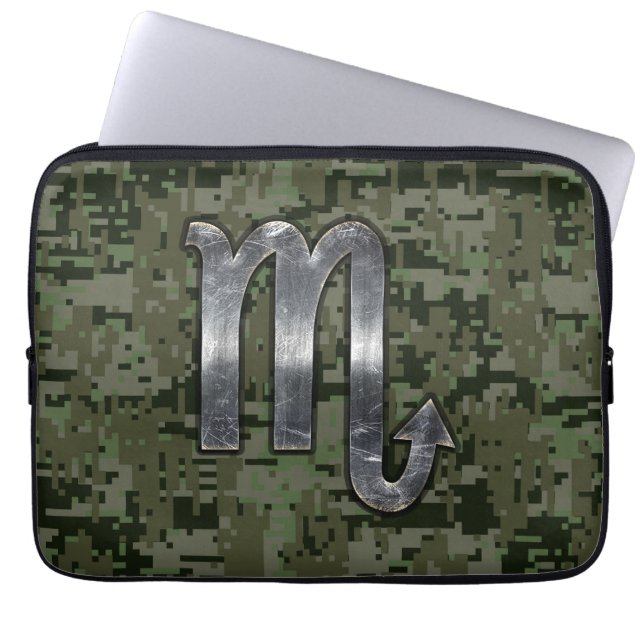 Scorpio Zodiac Symbol Olive Green Digital Camo Laptop Sleeve (Front)