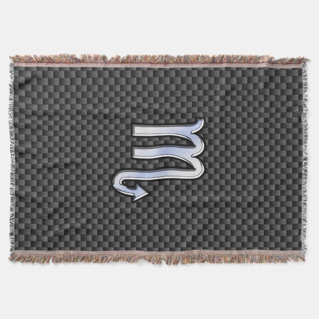 Scorpio Zodiac Symbol on Carbon Fibre Print Throw Blanket (Front)