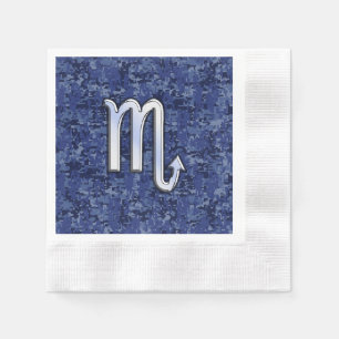 Scorpio Zodiac Symbol on Navy Blue Camo Napkin