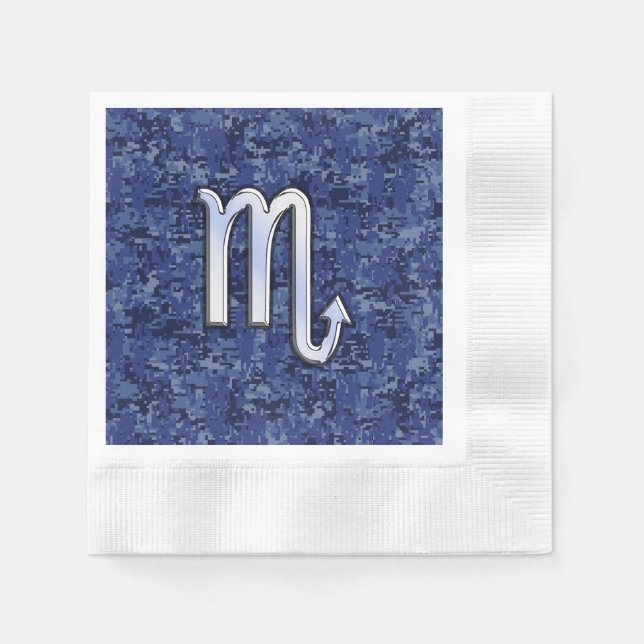 Scorpio Zodiac Symbol on Navy Blue Camo Napkin (Front)