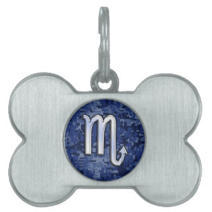 Scorpio Zodiac Symbol on Navy Blue Camo Pet Name Tag