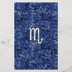 Scorpio Zodiac Symbol on Navy Blue Camo Stationery