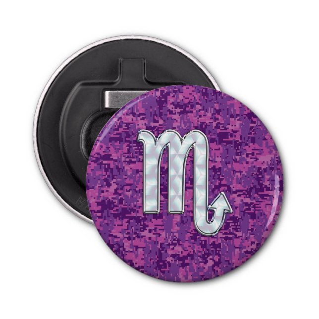 Scorpio Zodiac Symbol on Pink Digital Camo Bottle Opener (Front)
