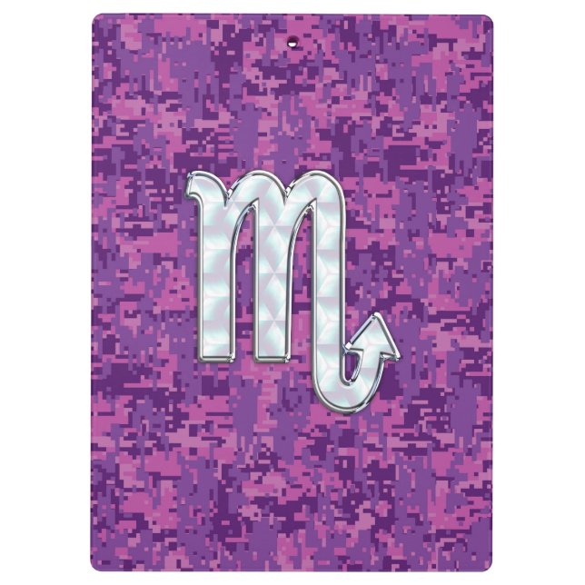 Scorpio Zodiac Symbol on Pink Digital Camo Clipboard (Back)