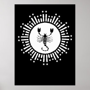 Scorpio Zodiac Symbol with Radiant Starburst Poster