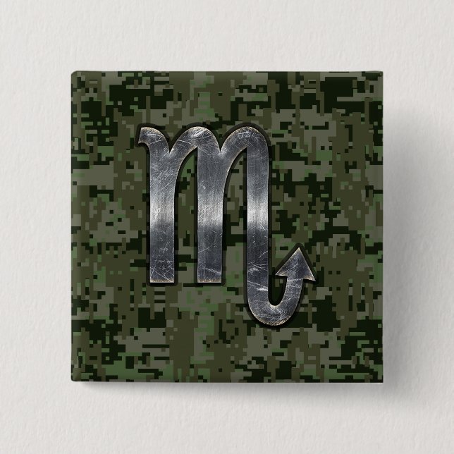 Scorpio Zodiac Symbol Woodland Digital Camo 15 Cm Square Badge (Front)