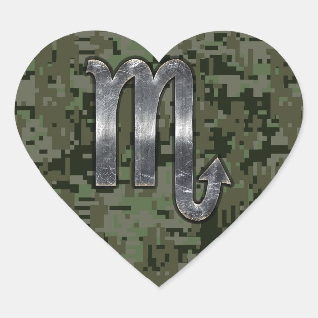 Scorpio Zodiac Symbol Woodland Digital Camo Heart Sticker (Front)