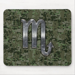 Scorpio Zodiac Symbol Woodland Digital Camo Mouse Mat