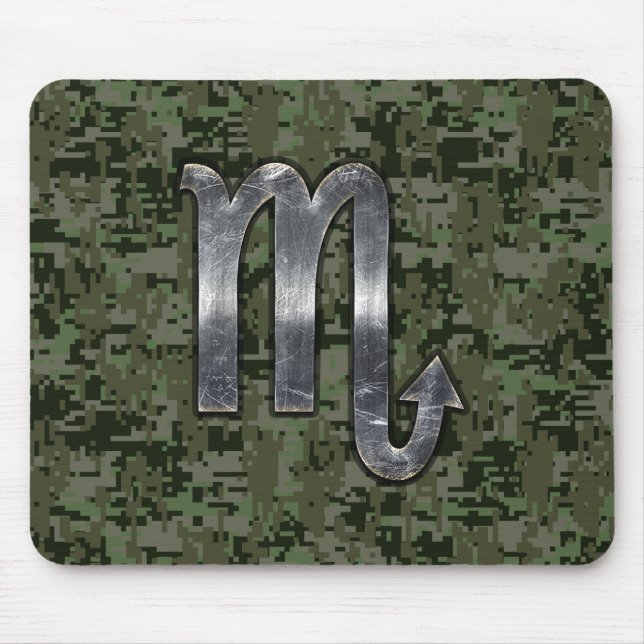 Scorpio Zodiac Symbol Woodland Digital Camo Mouse Mat (Front)