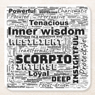 Scorpio Zodiac Word Cloud Inspiration Square Paper Coaster