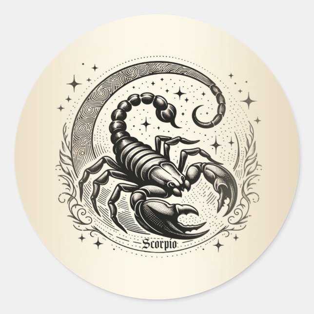 Scorpion Crescent Moon Astrology Zodiac Scorpio Classic Round Sticker (Front)