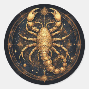 Scorpion Over a Detailed Golden Astral Mandala Classic Round Sticker