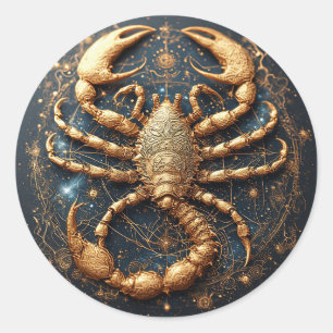 Scorpion Over a Detailed Golden Astral Mandala Classic Round Sticker