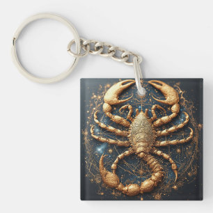 Scorpion Over a Detailed Golden Astral Mandala Key Ring