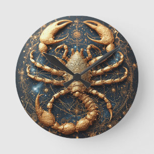 Scorpion Over a Detailed Golden Astral Mandala Round Clock