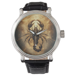 Scorpion Over a Detailed Golden Astral Mandala Watch