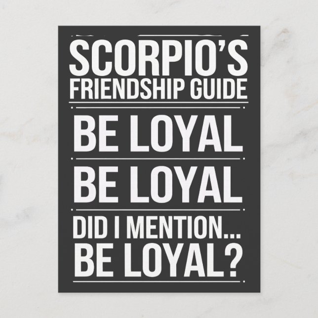 Scorpio's Friendship Guide Funny Quote Postcard (Front)