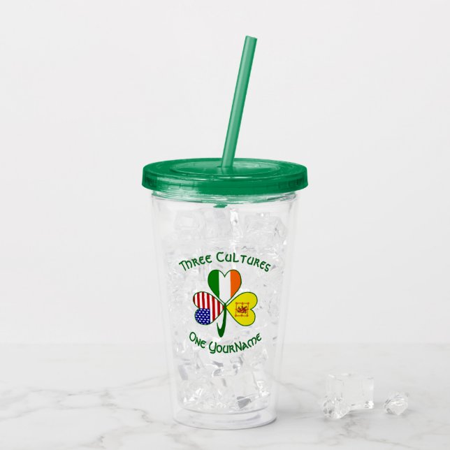 Scot Lion Irish American Flag Shamrock Personalise Acrylic Tumbler (Back Ice)