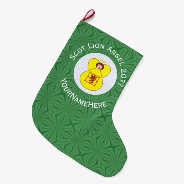 Scot Lion Rampant Angel Christmas Flag Personalise Large Christmas Stocking (Front (Hanging))
