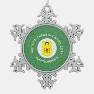 Scot Lion Rampant Angel Christmas Flag Personalise Snowflake Pewter Christmas Ornament