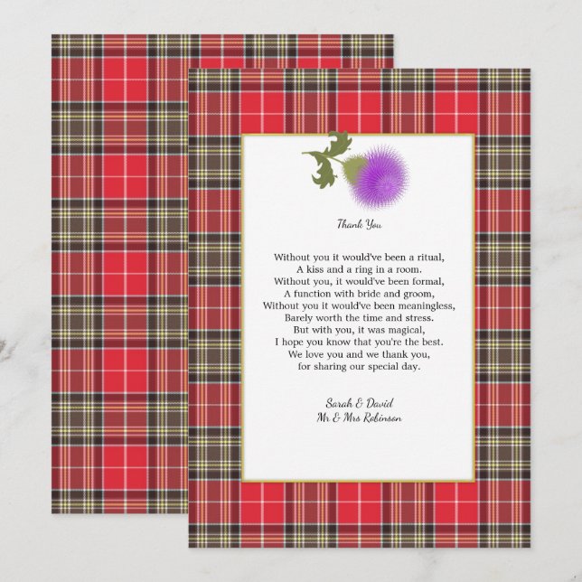 Scotch Clan Tartan Wedding Poem Thank You Invitation (Front/Back)