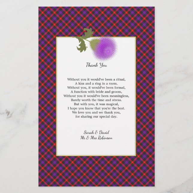 Scotch Clan Tartan Wedding Poem Thank You Scroll Flyer (Front)