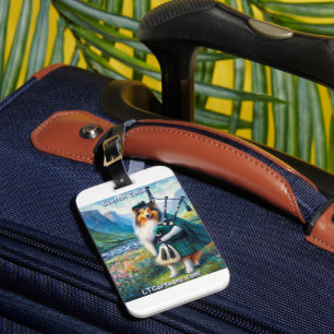 Scotch Collie Serenade – Bagpipes & Tartan Whimsy Luggage Tag