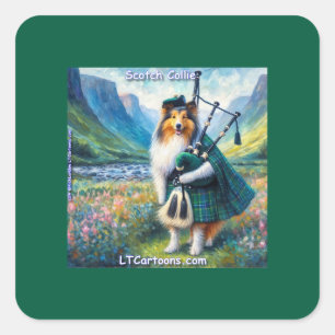 Scotch Collie Serenade – Bagpipes & Tartan Whimsy Square Sticker
