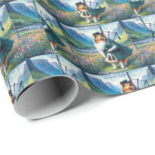 Scotch Collie Serenade – Bagpipes & Tartan Whimsy Wrapping Paper