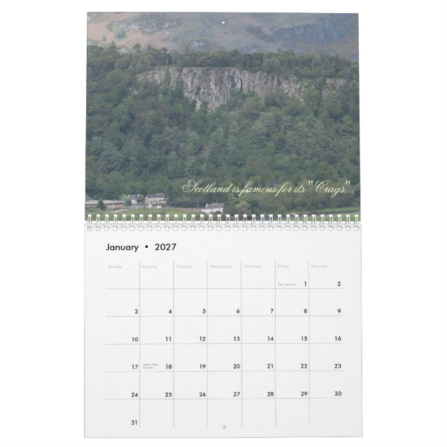 Scotland 16 Month Calendar (Jan 2027)